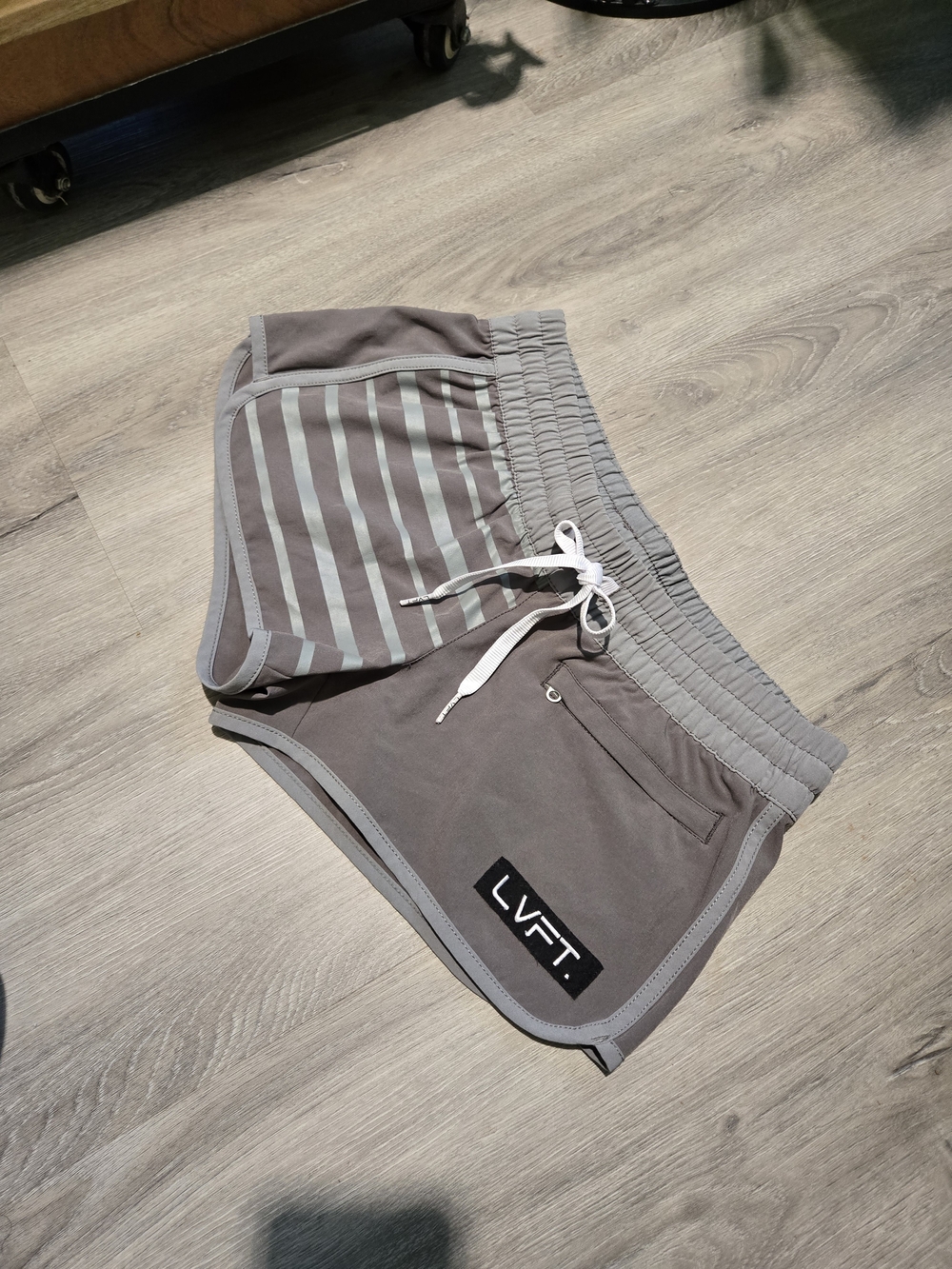 LVFT Gray Athletic Shorts with Striped Detail
